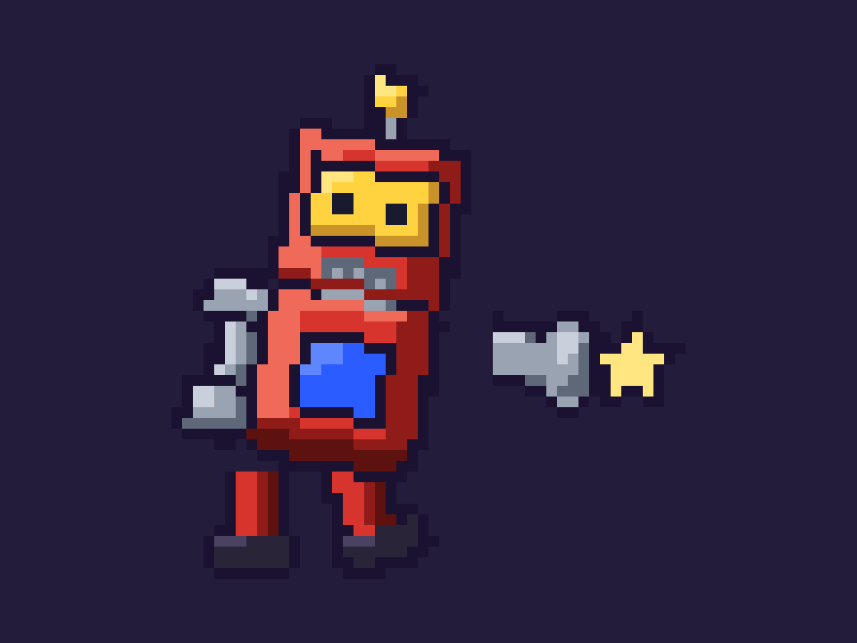 The hero of Toybox Brawl, a red toy robot, throwing a punch
